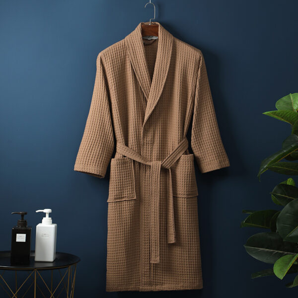 Pure Cotton Bathrobe Long Waffle All Cotton Nightgown Pure Cotton Bathrobe Long Waffle All Cotton Nightgown