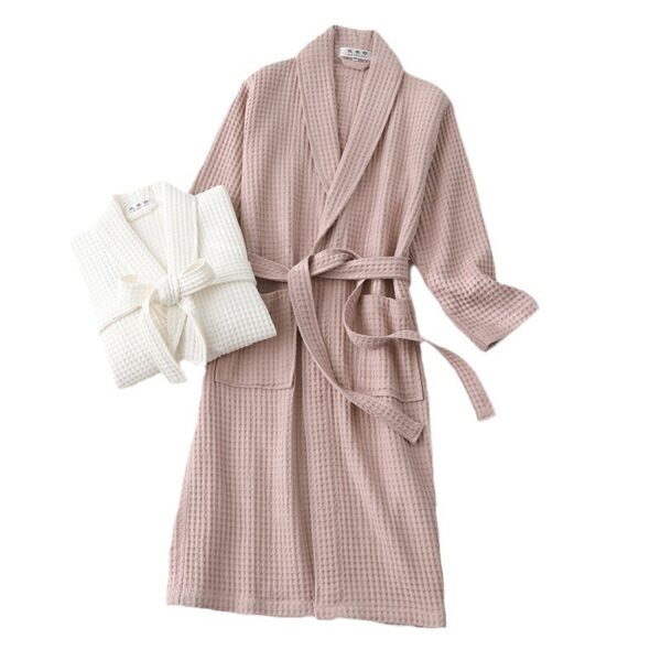 Pure Cotton Bathrobe Long Waffle All Cotton Nightgown Pure Cotton Bathrobe Long Waffle All Cotton Nightgown