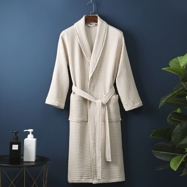 Pure Cotton Bathrobe Long Waffle All Cotton Nightgown Pure Cotton Bathrobe Long Waffle All Cotton Nightgown