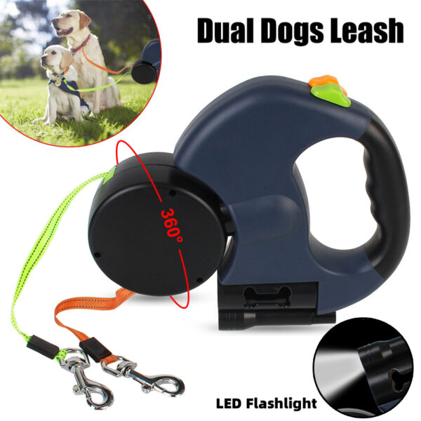 Retractable Dog Leash for Small Dogs Reflective Dual Pet Lead 360