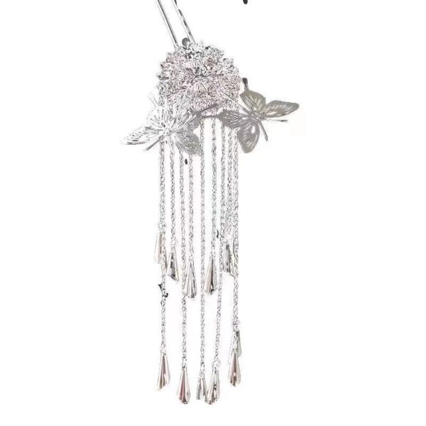 Retro Butterfly Tassel Hairpin Silver Simple Women