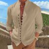 Retro Button Design Long-sleeved Shirt Men's Casual Loose Top