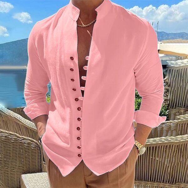 Retro Button Design Long-sleeved Shirt Men's Casual Loose Top