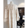 Retro Ethnic Travel Holiday Embroidered Long Dress Hollow White Linen Retro Ethnic Travel Holiday Embroidered Long Dress Hollow White Linen