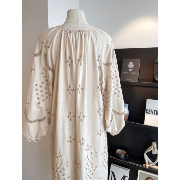 Retro Ethnic Travel Holiday Embroidered Long Dress Hollow White Linen Retro Ethnic Travel Holiday Embroidered Long Dress Hollow White Linen