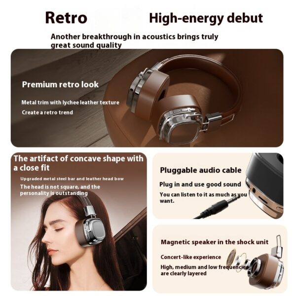 Retro Wireless Bluetooth-compatible 5.3 Head-mounted Dynamic Bass Boost