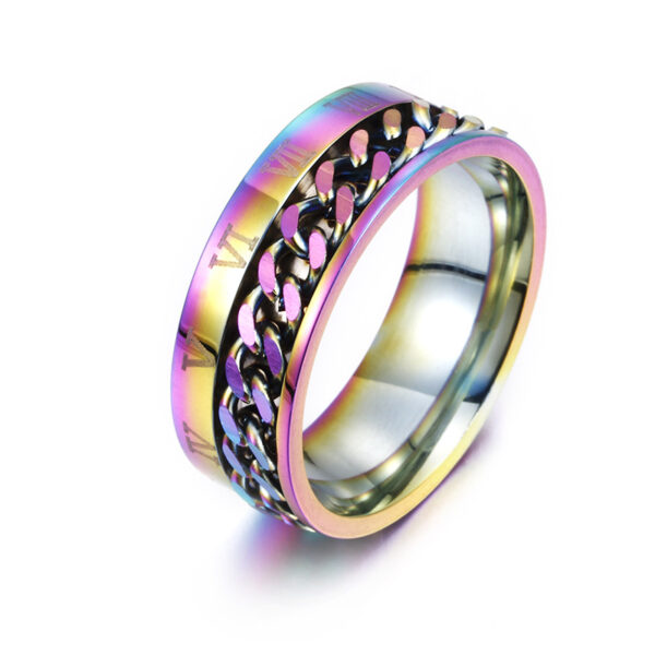 Roman Letter Rotatable Chain Rings Men Digital Titanium Steel Ringfor Roman Letter Rotatable Chain Rings Men Digital Titanium Steel Ringfor
