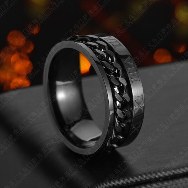 Roman Letter Rotatable Chain Rings Men Digital Titanium Steel Ringfor Roman Letter Rotatable Chain Rings Men Digital Titanium Steel Ringfor