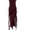 Ruffle Thigh High Split Dress Women Sexy Spaghetti Strap Square Neck Ruffle Thigh High Split Dress Women Sexy Spaghetti Strap Square Neck