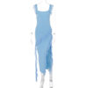 Ruffle Thigh High Split Dress Women Sexy Spaghetti Strap Square Neck Ruffle Thigh High Split Dress Women Sexy Spaghetti Strap Square Neck