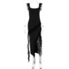 Ruffle Thigh High Split Dress Women Sexy Spaghetti Strap Square Neck Ruffle Thigh High Split Dress Women Sexy Spaghetti Strap Square Neck