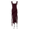 Ruffle Thigh High Split Dress Women Sexy Spaghetti Strap Square Neck Ruffle Thigh High Split Dress Women Sexy Spaghetti Strap Square Neck