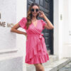 Ruffled Skirt Petal Sleeve V-neck Dress Women Ruffled Skirt Petal Sleeve V-neck Dress Women