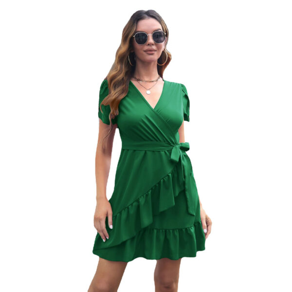 Ruffled Skirt Petal Sleeve V-neck Dress Women Ruffled Skirt Petal Sleeve V-neck Dress Women