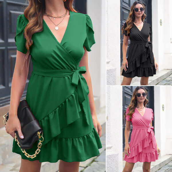 Ruffled Skirt Petal Sleeve V-neck Dress Women Ruffled Skirt Petal Sleeve V-neck Dress Women