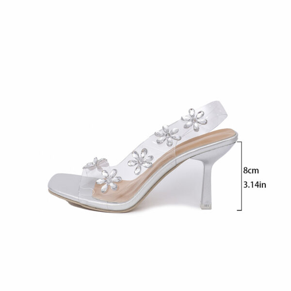 Sandals for Women Summer Transparent PVC Rhinestone Flowers Slingback