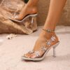 Sandals for Women Summer Transparent PVC Rhinestone Flowers Slingback