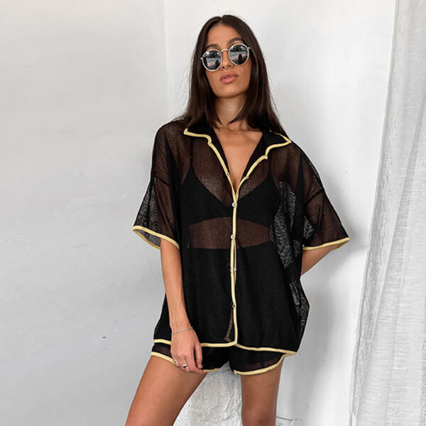 See-through Cardigan Pajamas Two-piece Set for Women