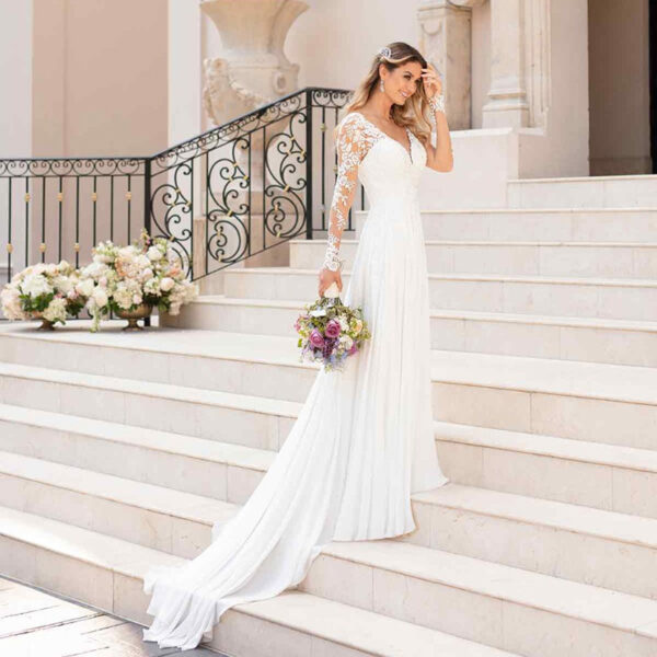Sexy Backless Deep V-neck Wedding Dress Women White Evening