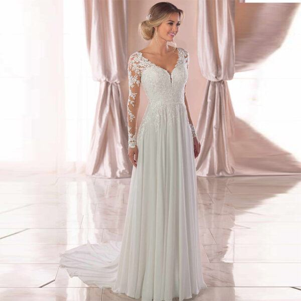 Sexy Backless Deep V-neck Wedding Dress Women White Evening