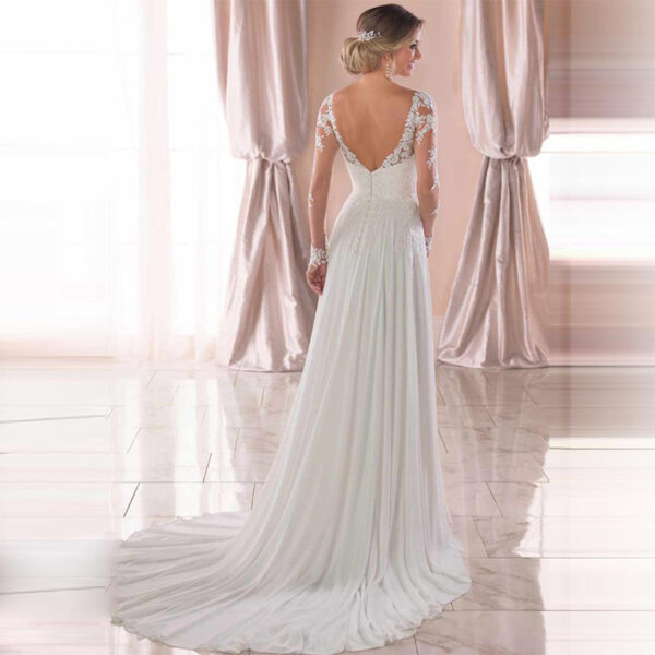 Sexy Backless Deep V-neck Wedding Dress Women White Evening