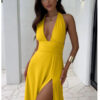 Sexy Halterneck V-neck Slit Dress Summer Backless Strappy Skirt Fashion