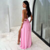 Sexy Halterneck V-neck Slit Dress Summer Backless Strappy Skirt Fashion