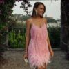 Sexy Tassel Sequins Feather Summer Mini Dress Women V Neck Spaghetti