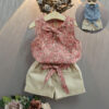 Sleeveless Bow Vest Plus Shorts Set Sleeveless Bow Vest Plus Shorts Set