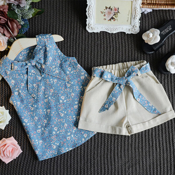 Sleeveless Bow Vest Plus Shorts Set Sleeveless Bow Vest Plus Shorts Set