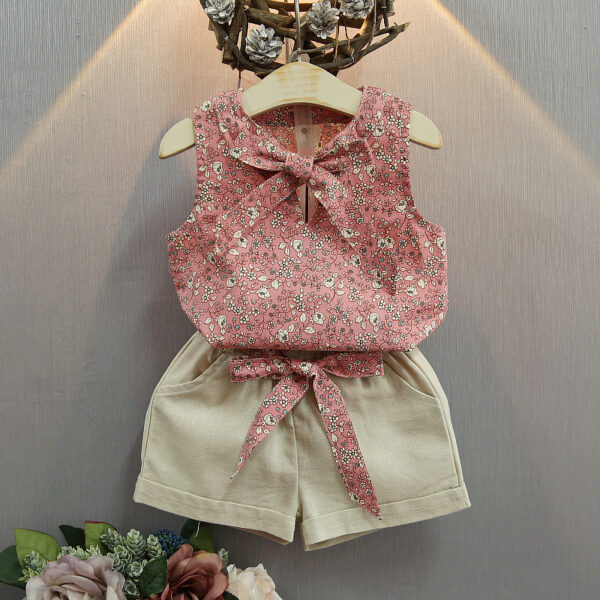 Sleeveless Bow Vest Plus Shorts Set Sleeveless Bow Vest Plus Shorts Set