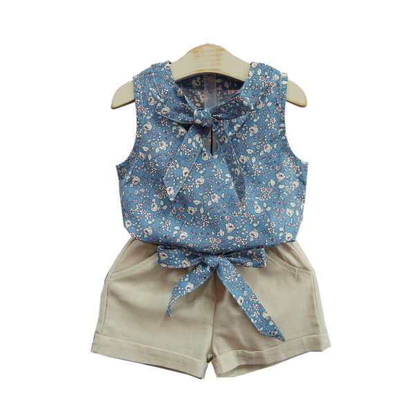 Sleeveless Bow Vest Plus Shorts Set Sleeveless Bow Vest Plus Shorts Set