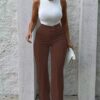 Slim Straight-leg Pants with Buckle Fashion Solid Color Trousers Slim Straight-leg Pants with Buckle Fashion Solid Color Trousers
