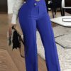 Slim Straight-leg Pants with Buckle Fashion Solid Color Trousers Slim Straight-leg Pants with Buckle Fashion Solid Color Trousers