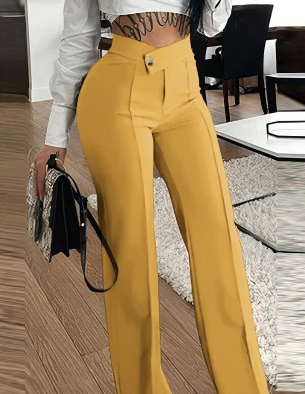 Slim Straight-leg Pants with Buckle Fashion Solid Color Trousers Slim Straight-leg Pants with Buckle Fashion Solid Color Trousers