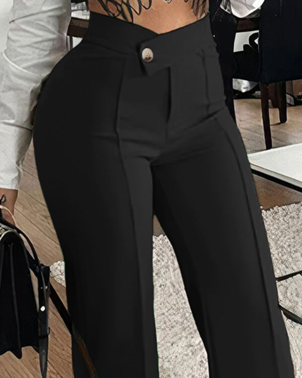 Slim Straight-leg Pants with Buckle Fashion Solid Color Trousers Slim Straight-leg Pants with Buckle Fashion Solid Color Trousers