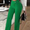 Slim Straight-leg Pants with Buckle Fashion Solid Color Trousers Slim Straight-leg Pants with Buckle Fashion Solid Color Trousers
