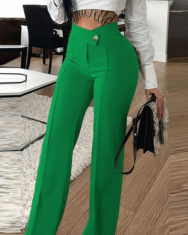 Slim Straight-leg Pants with Buckle Fashion Solid Color Trousers