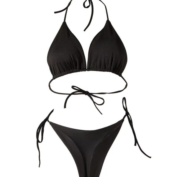 Solid Color Lace-up Bikini Three-point T-back Swimsuit Suit with Chest Solid Color Lace-up Bikini Three-point T-back Swimsuit Suit with Chest