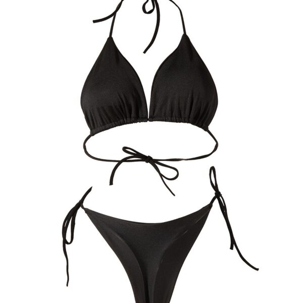 Solid Color Lace-up Bikini Three-point T-back Swimsuit Suit with Chest Solid Color Lace-up Bikini Three-point T-back Swimsuit Suit with Chest