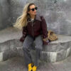 Solid Color Lapel Zipper Jacket Fashion Casual Long Sleeve Leather Coat