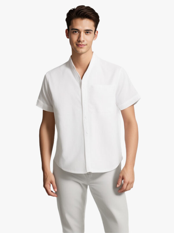 Solid-color Short-sleeved Lapel Shirt Summer Breathable Cotton