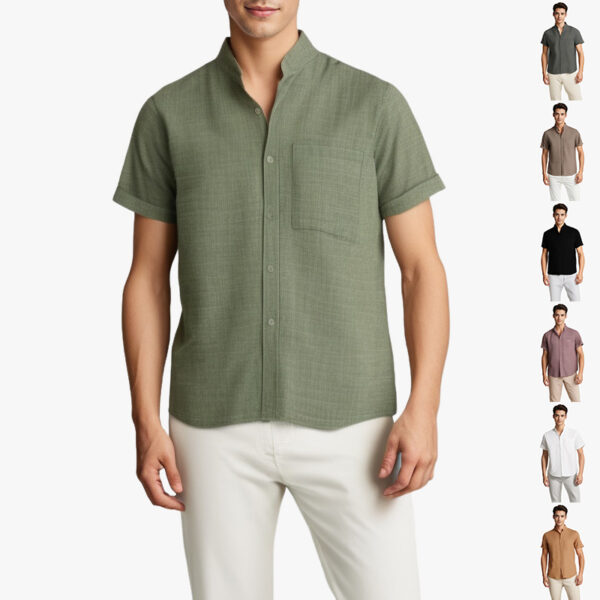 Solid-color Short-sleeved Lapel Shirt Summer Breathable Cotton Solid-color Short-sleeved Lapel Shirt Summer Breathable Cotton