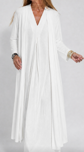 Solid Color V-neck Sleeveless Dress Long Cardigan Jacket Suit for Women
