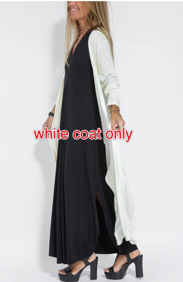 Solid Color V-neck Sleeveless Dress Long Cardigan Jacket Suit for Women