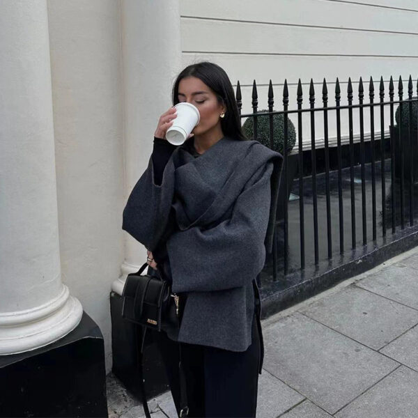 Solid Knitted Cardigan with Asymmetrical Scarf Design Fashion Short Solid Knitted Cardigan with Asymmetrical Scarf Design Fashion Short