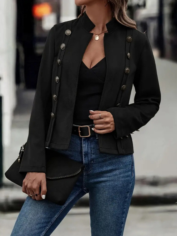 Solid Short Jacket Double Breasted Decorative Design Fashion Retro Solid Short Jacket Double Breasted Decorative Design Fashion Retro