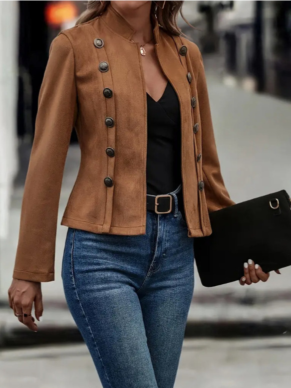 Solid Short Jacket Double Breasted Decorative Design Fashion Retro Solid Short Jacket Double Breasted Decorative Design Fashion Retro