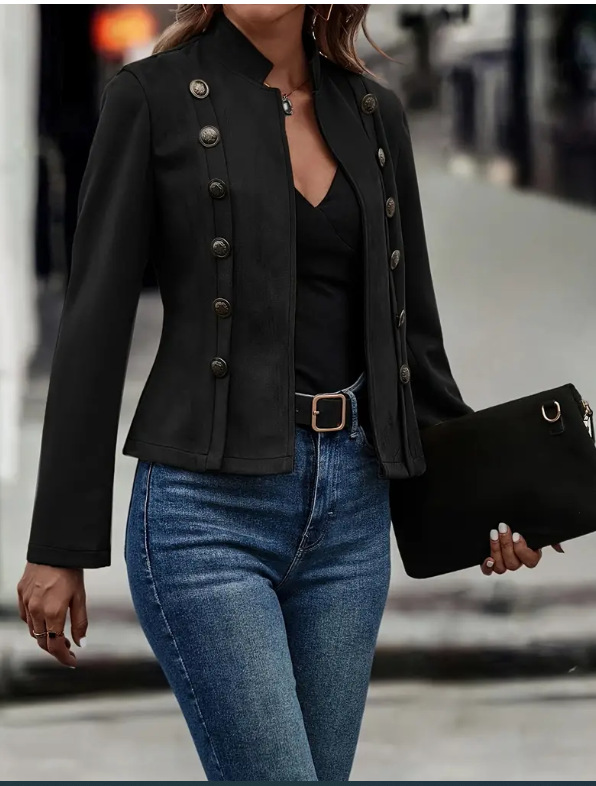 Solid Short Jacket Double Breasted Decorative Design Fashion Retro Solid Short Jacket Double Breasted Decorative Design Fashion Retro