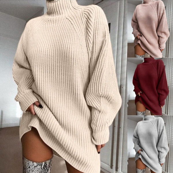 Solid Turtleneck Long Sweater Winter Warm Women Dress Solid Turtleneck Long Sweater Winter Warm Women Dress